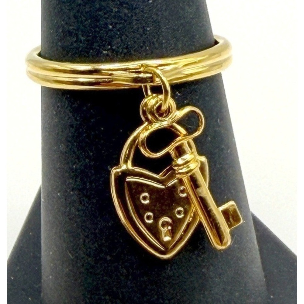 Gold Tone Lock & Key Charms Dangle Ring Adjustable 5.75-6.25 NWT